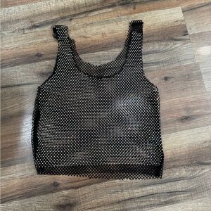 Forever 21 Black Festival Mesh Crop Top With rhinestone